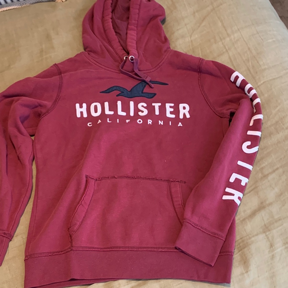 Hollister Men's Maroon Hoodie with Logo